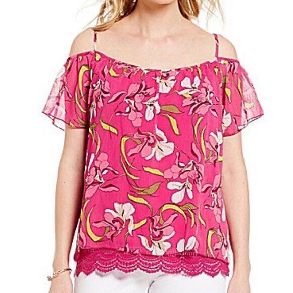 Kut From the Kloth Elsie Cold Should Lace Trim Top - Picture 1 of 9